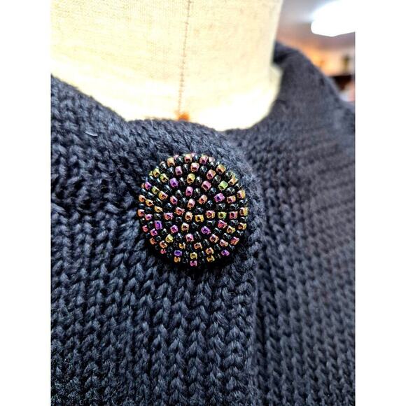 Vtg Y2K 90s DSC Cotton Black Cardigan Big Iridescent Beaded Buttons Sz M - Picture 2 of 5